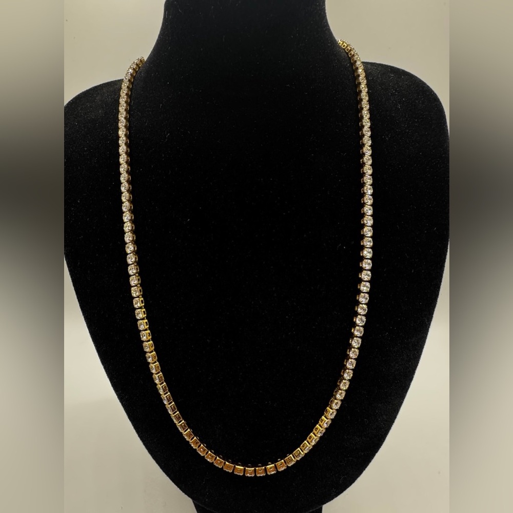 K18 Gold Plated Tennis Necklace, Moissanite, Adjustable- NWOT